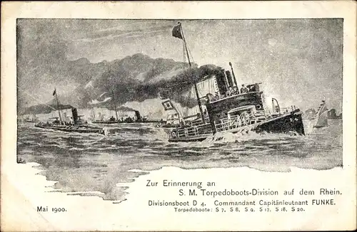 Litho Torpedobootsdivison auf dem Rhein, Kommandant Kapitänleutnant Funke