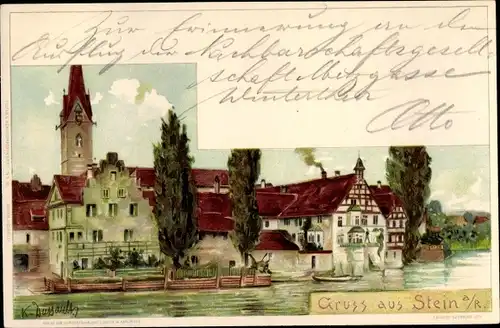 Künstler Litho Stein am Rhein Kanton Schaffhausen, Blick auf den Ort