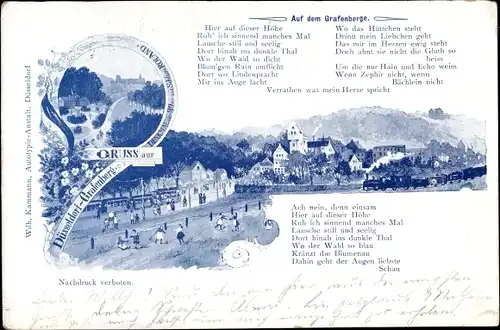 Gedicht Künstler Ak Grafenberg Düsseldorf am Rhein, Denkmal der 39er, Blick auf den Ort