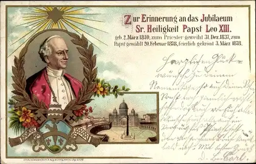 Litho Papst Leo XIII., Vincenzo Gioacchino Pecci, Portrait, Jubiläum 1898, Vatikan
