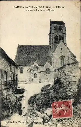 Ak Saint Vaast les Mello Oise, Eglise, vue de la Ruelle aux Clercs