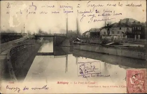 Ak Attigny Ardennes, Le Pont du Canal