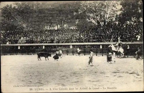 Ak Lunel Hérault, Une Corrida dans les Arénes de Lunel, La Mantille