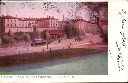 Ak Toulouse Haute Garonne, Ecole Nationale Veterinaire, Pferdestraßenbahn