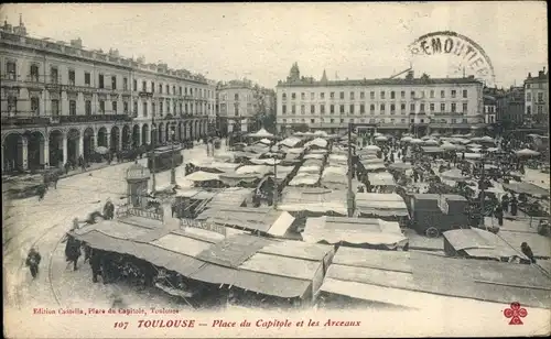 Ak Toulouse Haute Garonne, Place du Capitole et les Arceaux