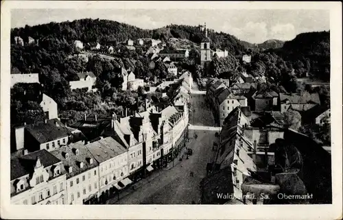 Ak Waldheim in Sachsen, Obermarkt, Vogelschau