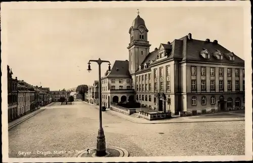 Ak Geyer im Erzgebirge Sachsen, Markt mit Rathaus