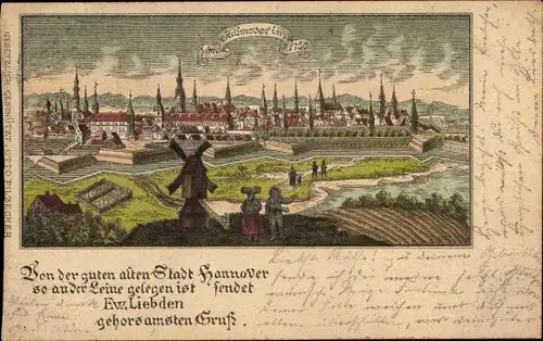 Künstler Litho Hannover in Niedersachsen, Historische Stadtansicht 1750