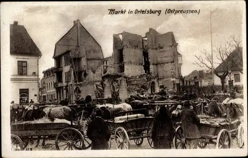 Ak Szczytno Ortelsburg Ostpreußen, Markt, Kriegszerstörungen 1. WK