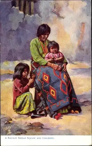 Künstler Ak A Navajo Indian Sqaw and Children