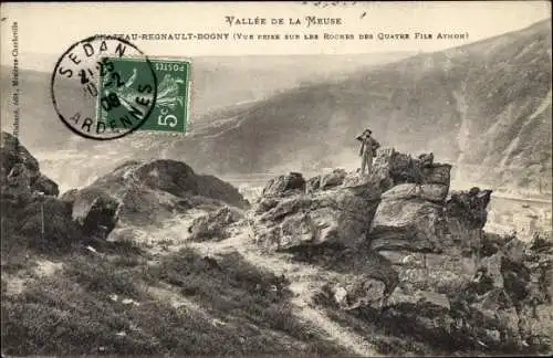 Ak Bogny sur Meuse Ardennes, Chateau Regnault, les roches des quatre fils aymon