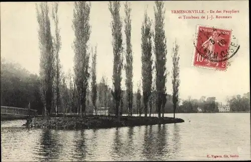 Ak Ermenonville Oise, Ile des Peupliers et Tombeau de J. J. Rousseau