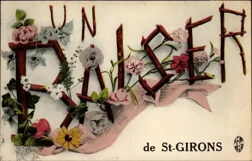Ak Saint Girons Ariège, Un baiser, fleurs
