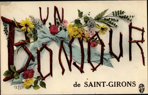 Ak Saint Girons Ariège, Un Bonjour, fleurs