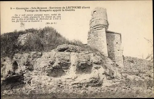 Ak Isle Bouzon Gers, Vestige de Remparts appele la Guerite