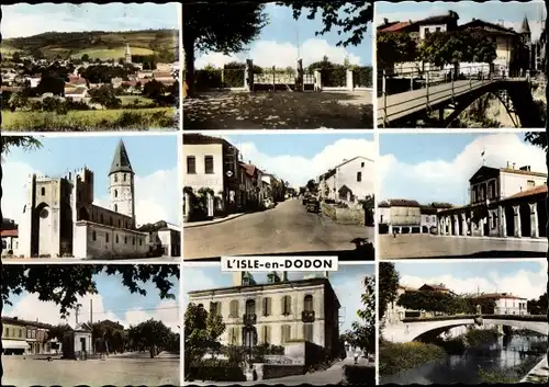 Ak L'Isle en Dodon Haute Garonne, Kirche, Brücken, Stadtansichten