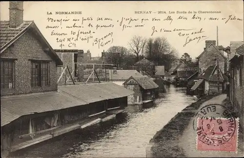 Ak Bernay Eure, Les Bords de la Charentonne