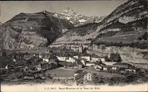 Ak Saint-Maurice Kanton Wallis, Panorama, Dent du Midi
