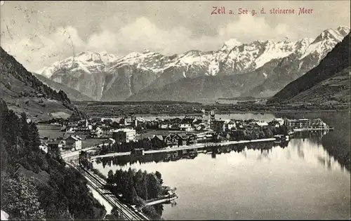 Ak Zell am See in Salzburg, Totale gegen die steinerne Mauer