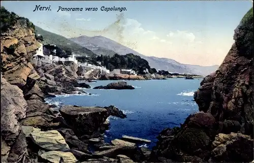 Ak Nervi Genova Genua Liguria, Panorama verso Capolungo