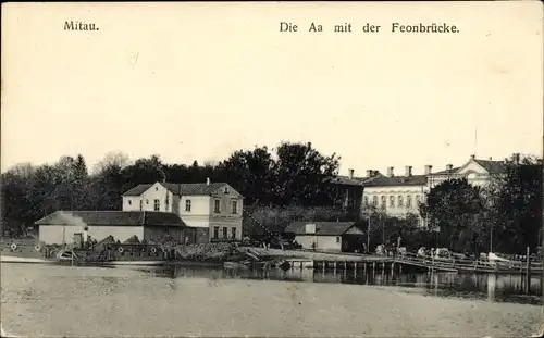 Ak Jelgava Mitau Lettland, Die Aa mit der Feonbrücke