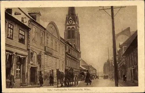 Ak Jelgava Mitau Lettland, Katholische Kirchenstraße