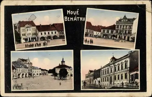 Ak Benátky nad Jizerou Benatek Mittelböhmen, Marktplatz, Rathaus, Ortsansichten