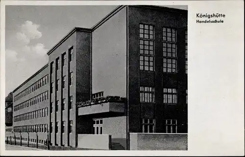 Ak Königshütte Królewska Huta Chorzów Schlesien, Handelsschule