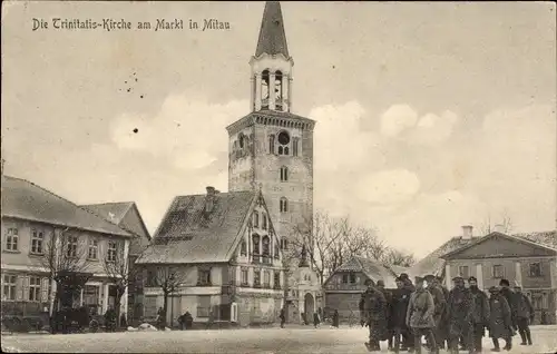 Ak Jelgava Mitau Lettland, Trinitatis Kirche am Markt, Kriegsgefangene, I. WK