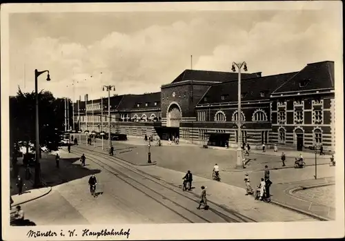 Ak Münster in Westfalen, Blick auf den Hauptbahnhof, Straßenseite