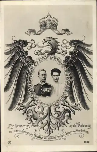 Passepartout Ak Verlobung, Kronprinz Wilhelm von Preußen, Kronprinzessin Cecilie von Preußen
