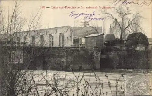 Ak Château Porcien Ardennes, Les ruines de la filature
