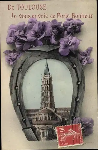 Passepartout Ak Toulouse Haute Garonne, Kirche, Blüten, Hufeisen