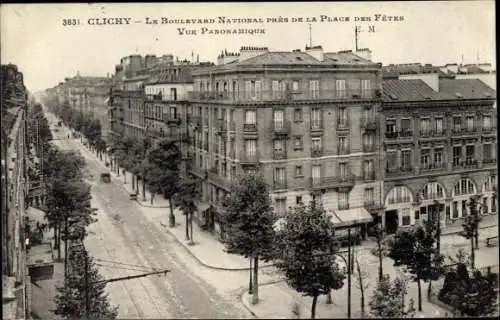 Ak Clichy Hauts de Seine, Le Boulevard National près de la Place des Fêtes, Panoramablick