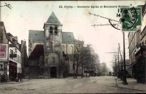 Ak Clichy Hauts de Seine, Église et Boulevard National