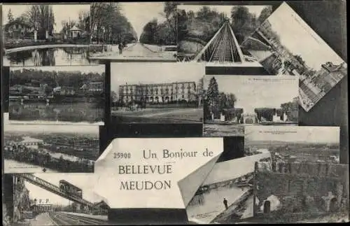 Ak Meudon Hauts de Seine, Bahnhof, Brücke, Gebäude, Teich