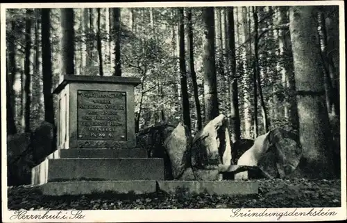 Ak Herrnhut in Sachsen, Gründungsdenkstein