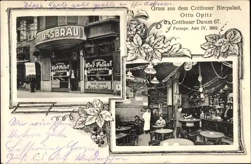 Ak Berlin Neukölln, Cottbuser Bierpalast, Inh. Otto Opitz, Cottbuser Damm 67
