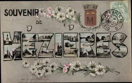 Ak Mézières Ardennes, Kirche, Denkmal, Marktplatz, Wappen