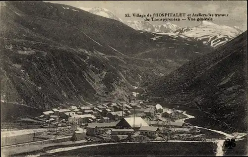 Ak Hospitalet Ariege, Ateliers des Travaux du Chemin de fer Tranpyreneen, Vue générale