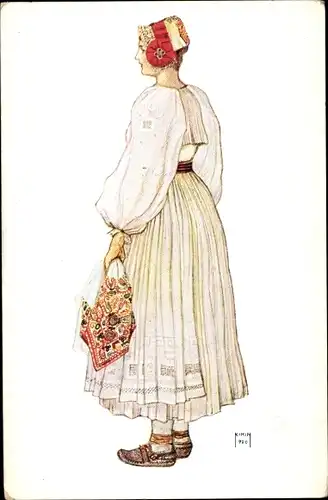 Künstler Ak Frau in kroatischer Volkstracht, Bäuerin aus Sunja