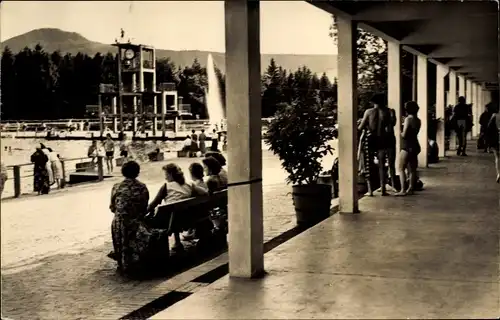 Ak Großschönau in Sachsen, Waldstrandbad, Sprungturm, Lausche