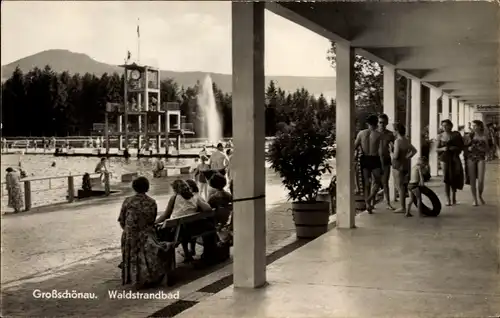 Ak Großschönau in Sachsen, Waldstrandbad, Sprungturm, Lausche