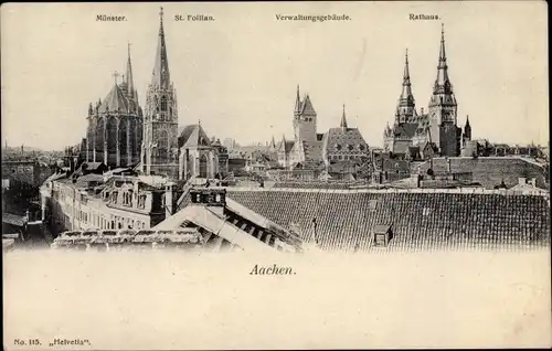 Ak Aachen in Nordrhein Westfalen, Münster, St. Foillan, Verwaltungsgebäude, Rathaus