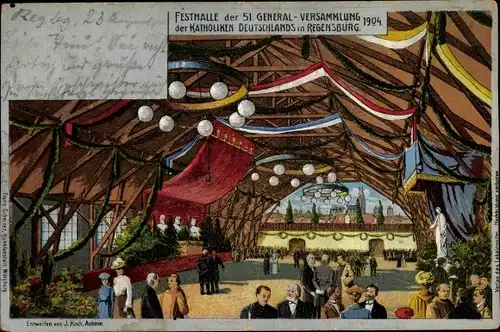 Künstler Ak Regensburg an der Donau Oberpfalz, Festhalle der 51. General Versammlung der Katholiken