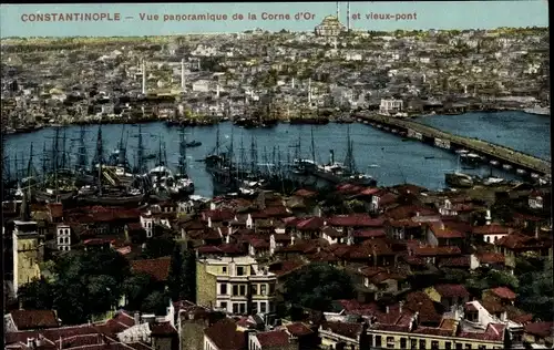 Ak Konstantinopel Istanbul Türkei, Corne d'Or, vieux pont, Blick auf den Ort