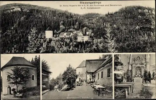 Ak Sankt Annaberg Schlesien, Riesengebirge, St. Anna Kapelle, Forsthaus, Sanatorium Schadewaldt