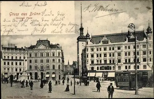 Ak Brno Brünn Region Südmähren Tschechien, Großer Platz, Straßenbahn