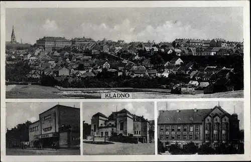 Ak Kladno Kladen Region Mittelböhmen, Blick auf den Ort, Turnhalle