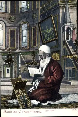 Ak Konstantinopel Istanbul Türkei, Türke in der Hagia Sophia, Innenansicht